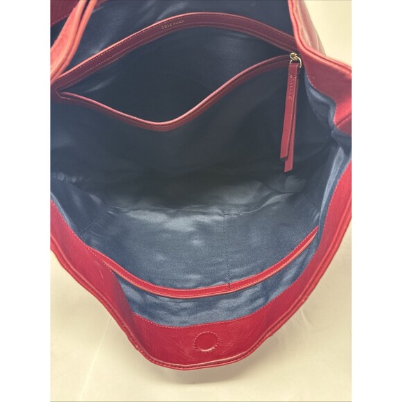 Cole Haan Red Leather Tote Shoulder Bag Purse Checkered Soft Magnetic Closure - Picture 8 of 11